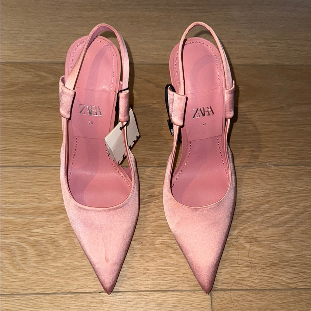Zara Pink Suede Slingback Heels